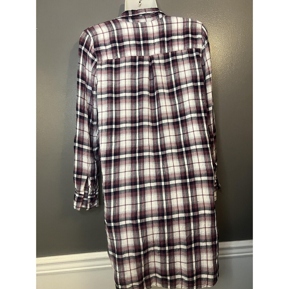 Indigo Thread Co Shirt Womens Medium Burgundy White Plaid Button Front Tunic - Picture 6 of 10